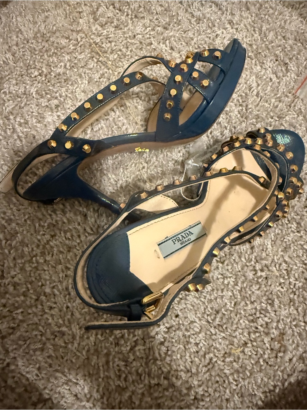 Prada Navy Studded Slingback heels